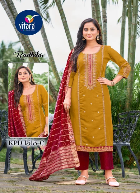Radhika By Vitara Silk With Embroidery Work Kurti With Bottom Dupatta Online Wholesale